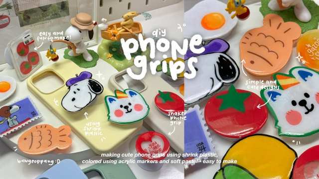 diy cute shrink plastic phone grips🍅🍋