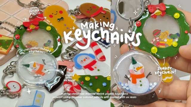 diy shrink plastic keychains🎁☃️🎄 christmas themed, using colored pencils📦
