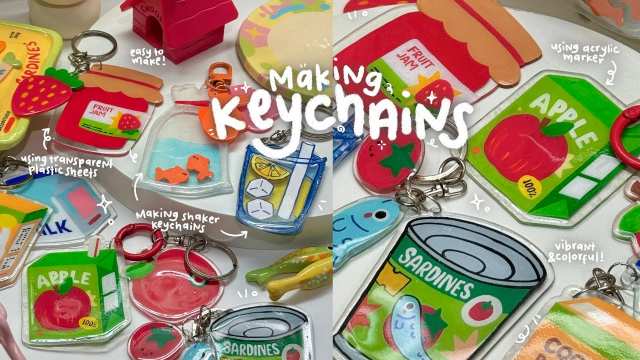 easy diy shrink plastic keychains🧊🍋🍅🐟